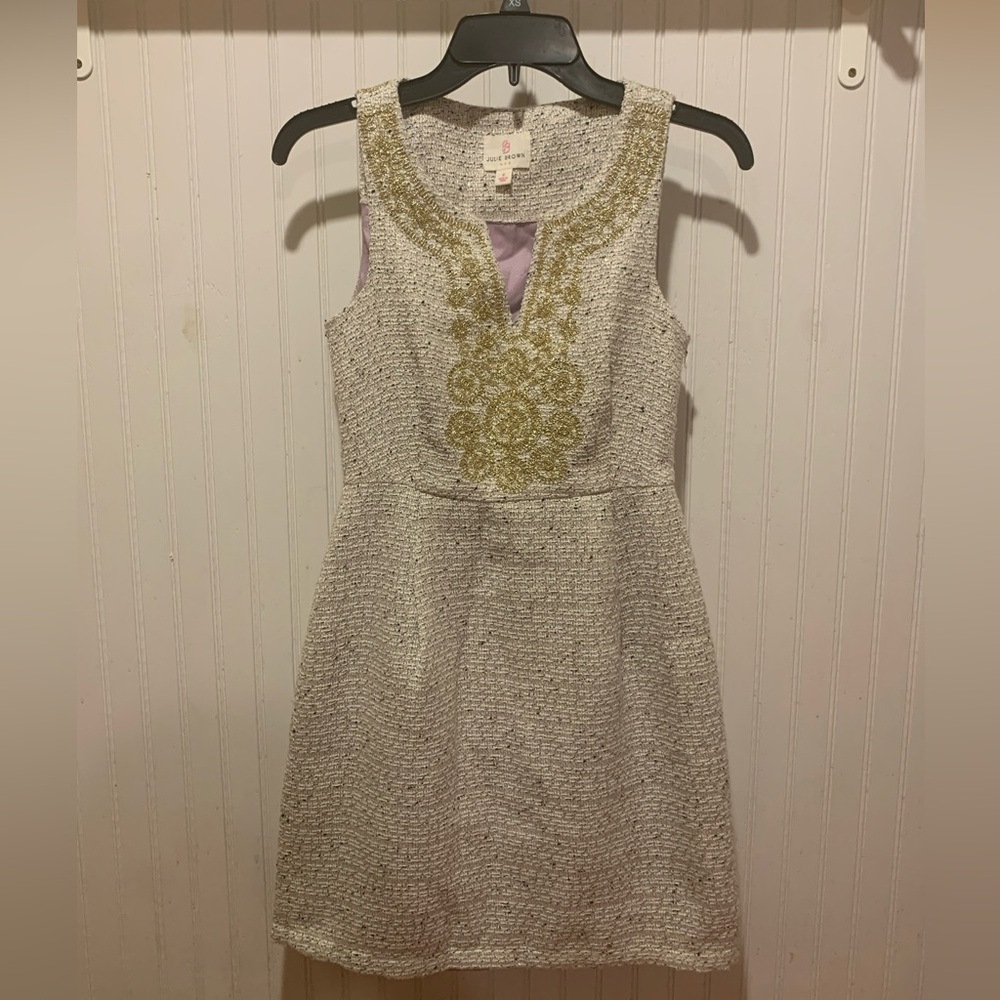 Julie Brown NYC Cream and Gold Midi Dress